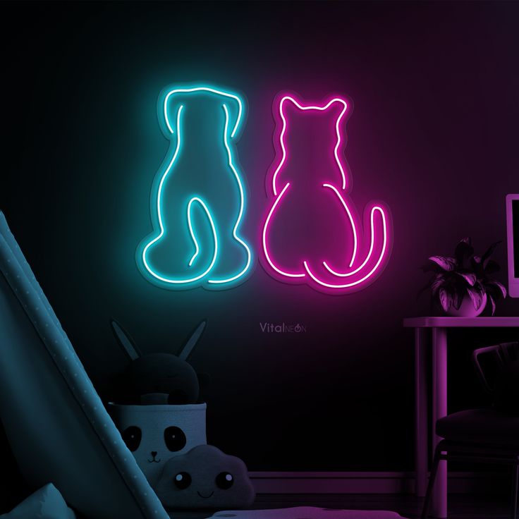 neon cat and dog