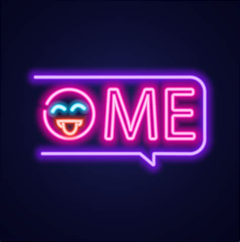 neon chat message with a smiley face next to the word "me"